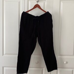 EILEEN FISHER Pants M Organic Cotton Crinkle Gauze Pull On Drawstring Black